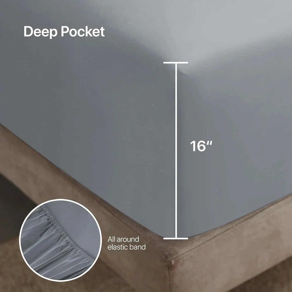 Super Soft Bamboo Viscose Bed Sheets Luxury Deep Pocket Cool Solid Sheet Set KG